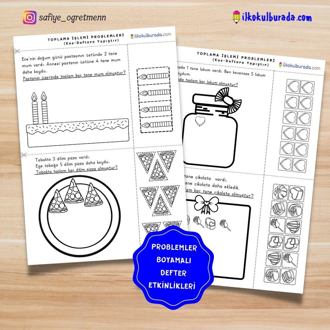 Toplama İşlemi Problemleri Boyamalı Defter Etkinlikleri