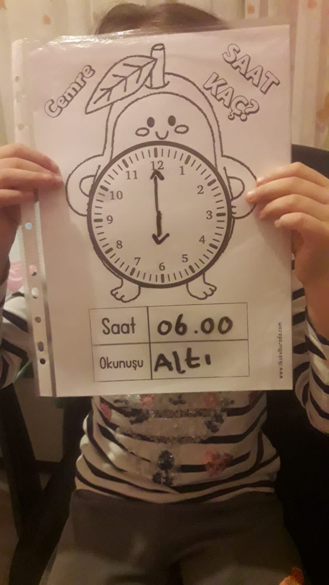 1.Sınıf Saatler Konusu Boyamalı Yaz Sil Şablonu