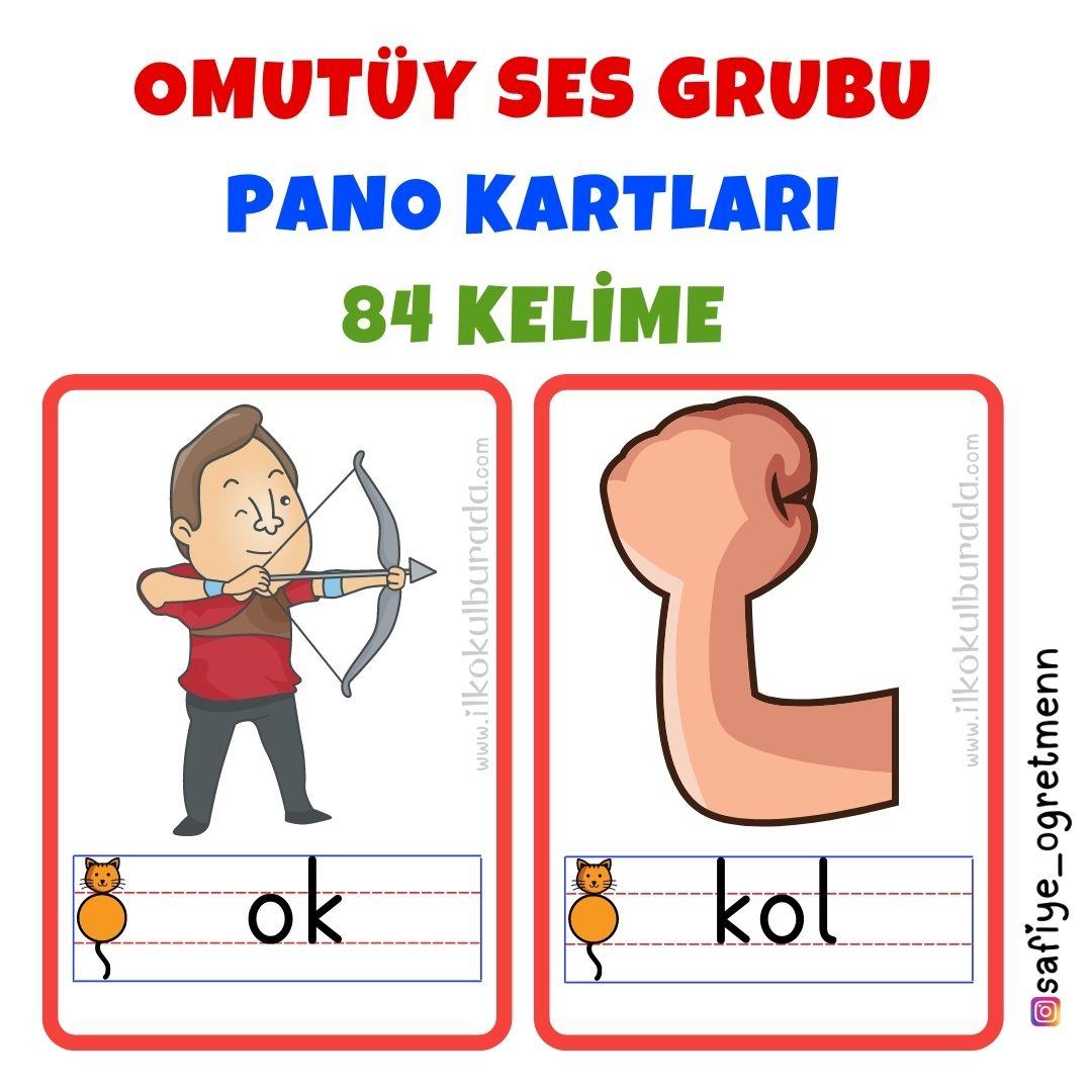 1. Sınıf OMUTÜY Sesleri Pano İçin Görselli Kelime Kartları- 84 Adet
