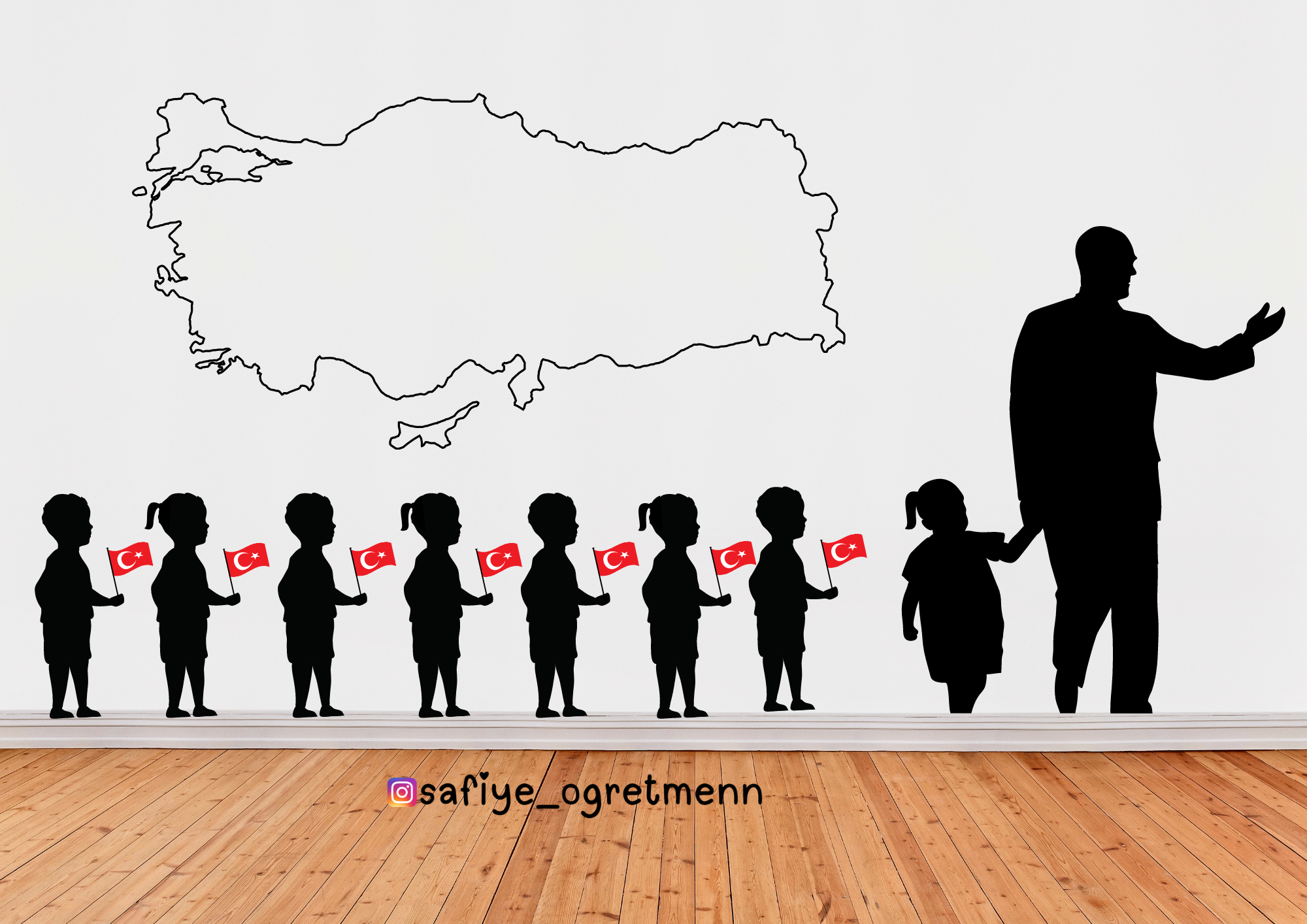 Atatürk’ün İzinde Yürüyen Çocuk Silüetleri (Büyük Boy)