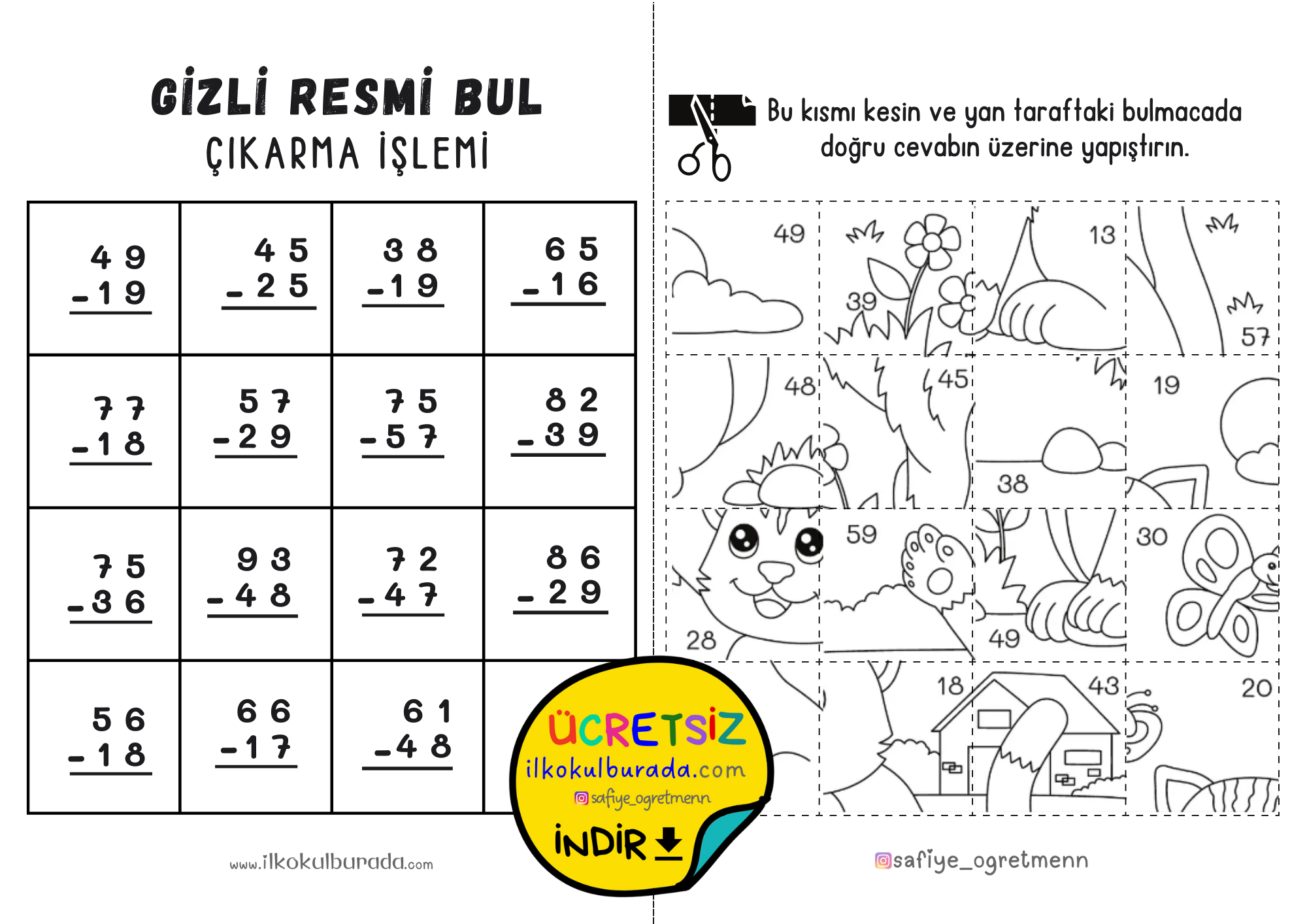 2.Sınıf Matematik Çıkarma İşlemi Yapboz Oyunu