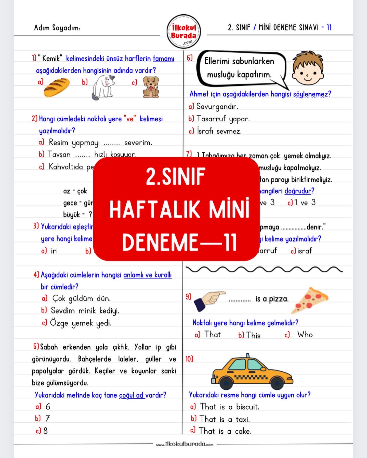 2. Sınıf Haftalık Mini Deneme -11