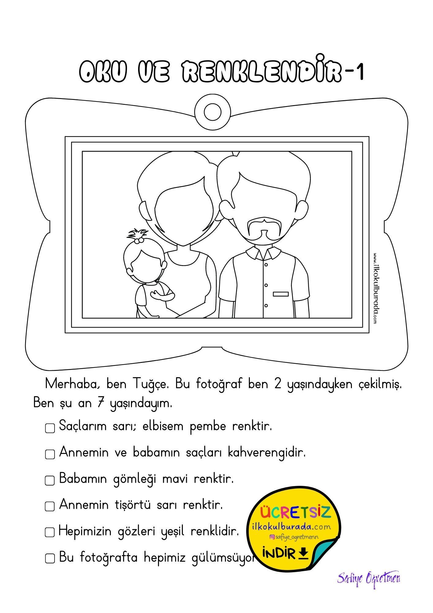 1.Sınıf Yönergeleri Uygulama Çalışmaları - Oku ve Renklendir Etkinliği - 1