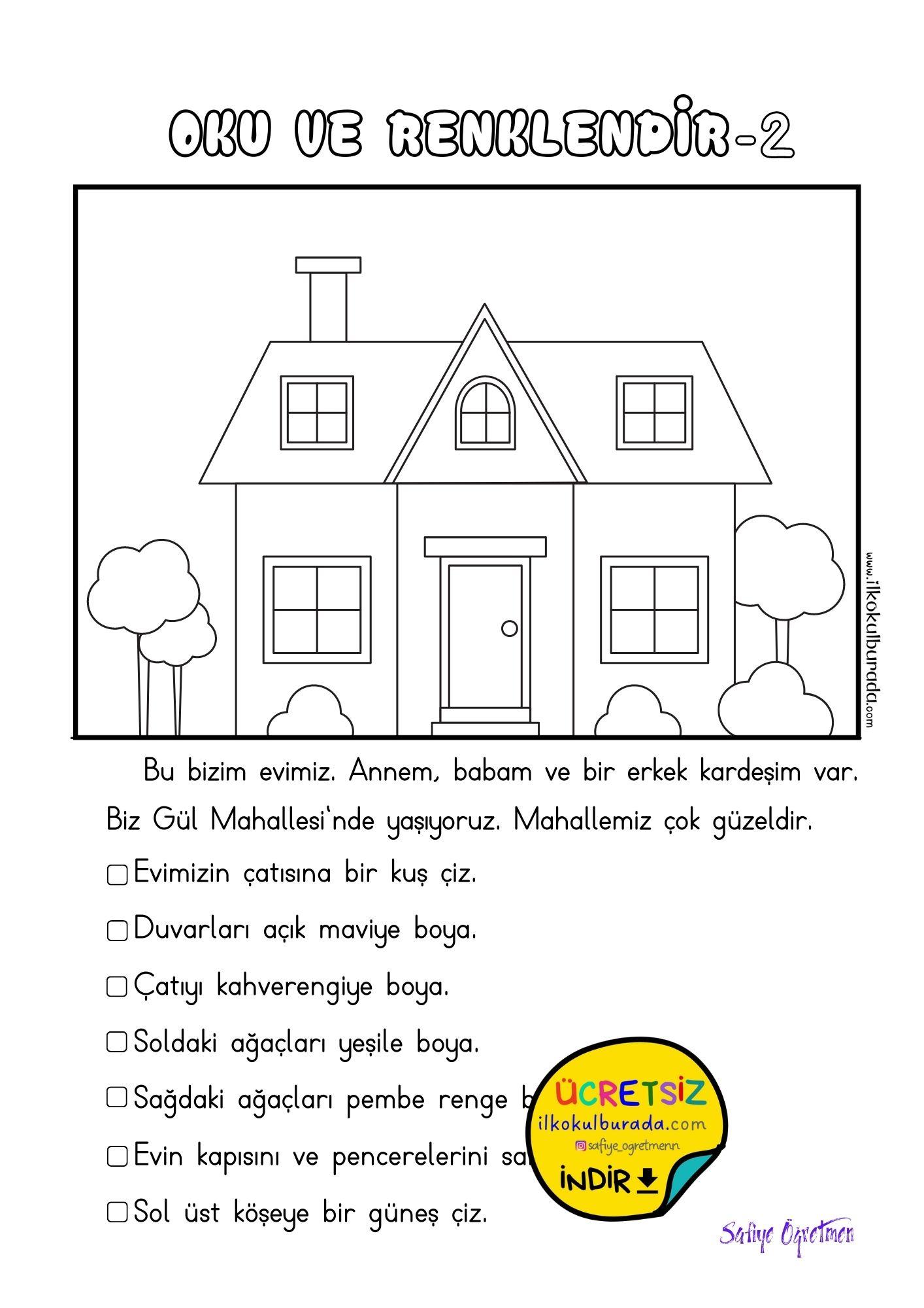1.Sınıf Yönergeleri Uygulama Çalışmaları – Oku ve Renklendir Etkinliği – 2