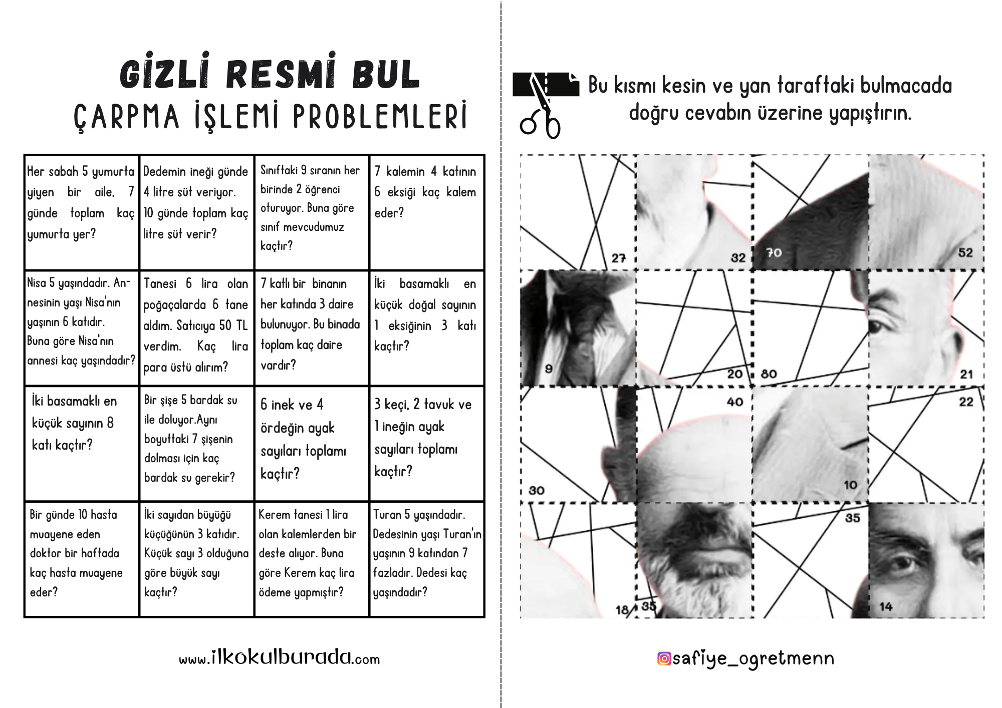 2.Sınıf Çarpma İşlemi Problemleri- Gizli Resmi Bul Yapboz Oyunu