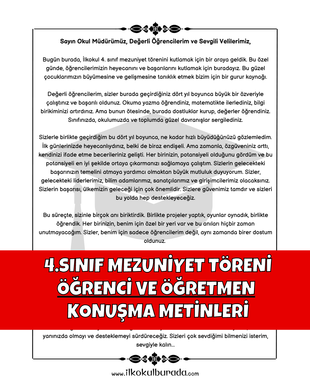 4.Sınıf Mezuniyet Töreni- Öğretmen ve Öğrenci Konuşma Metinleri