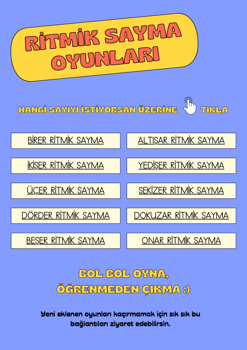 İleriye ve Geriye Ritmik Sayma Oyunları-Tüm Rakamlar