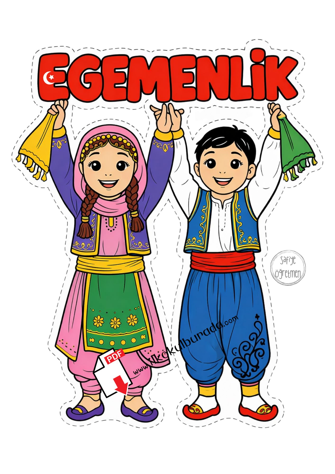 23 Nisan-Ellerinde EGEMENLİK Kelimesini Tutan Çocuklar -Renkli-Büyük Boy